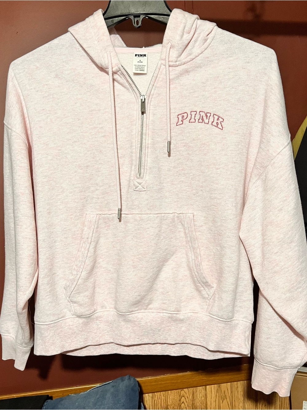 PINK Victoria's Secret Pale Pink Sparkling Half-Zip Hoodie Sweatshirt